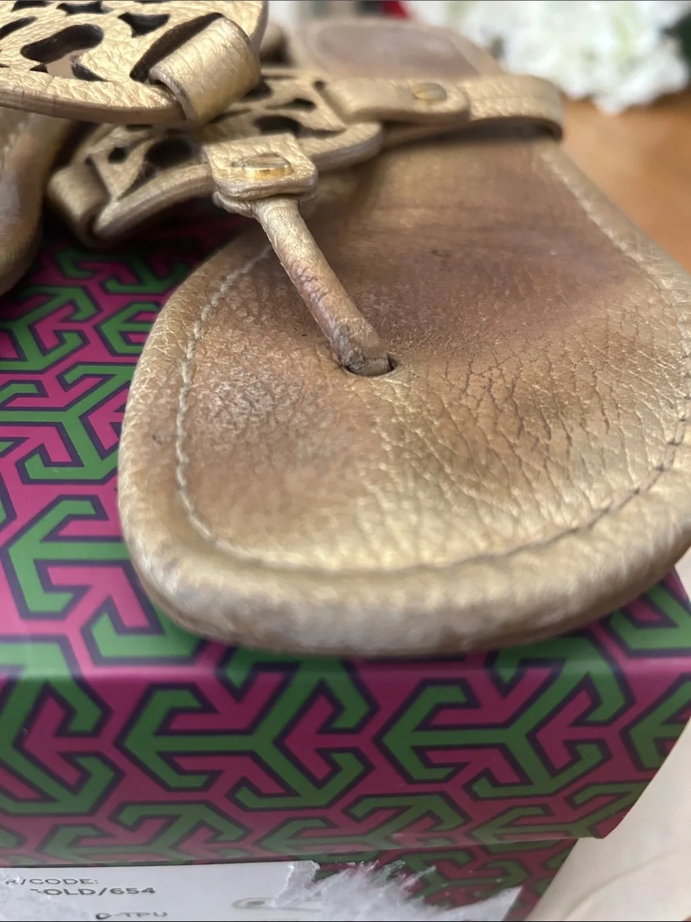 Tory Burch Metallic Gold Miller Logo Thong Sandals